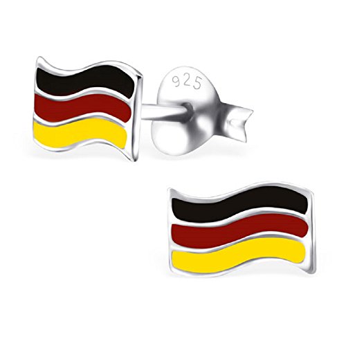 925 Sterling Silver German Flag Small Stud Earrings 23809
