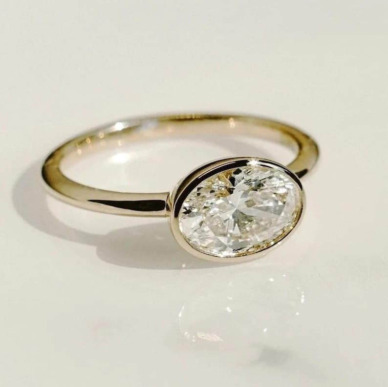 3CT Horizontal Oval Cut Solitaire Moissanite Diamond Gorgeous Anniversary in S925 Sterling Silver Ring, Oval Promise Ring, moissanite Ring - GJH1922