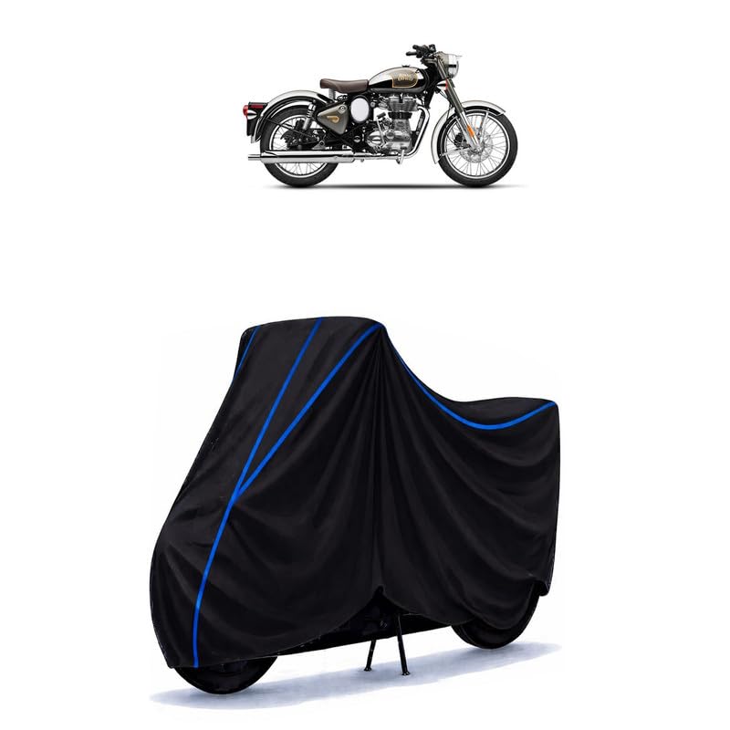 Image of 500 Bike Cover Water Resistant Universal Motorcycle Rain | Heavy Duty UV Protection, Dust, Scratch Indoor Outdoor All Weather with Black Blue Piping Elastic