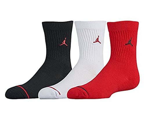 NIKE AIR JORDAN JUMPMAN CREW SOCKS - BOYS' GRADE SCHOOL (7-9 (Shoe 3Y-5Y), Black/White/Gym Red)