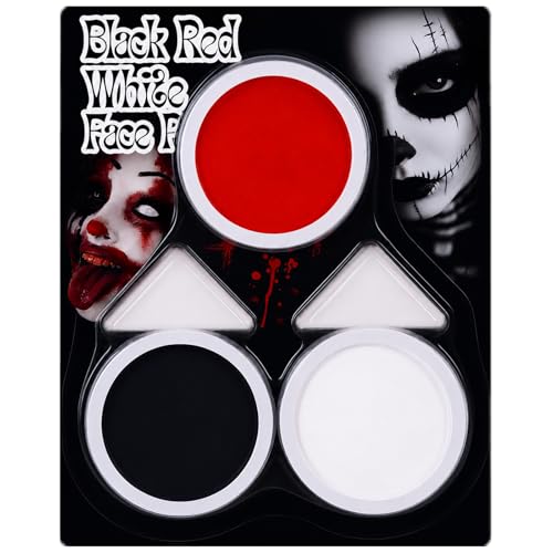 Pintura facial e corporal preta + branca + vermelha, pintura facial para Halloween, conjunto de pintura facial e corporal branca, preta e vermelha, kit de maquilhagem SFX para cosplay para Halloween, esqueleto