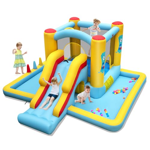 COSTWAY Hüpfburg mit Rutsche, Tunnel, Basketballkorb &...