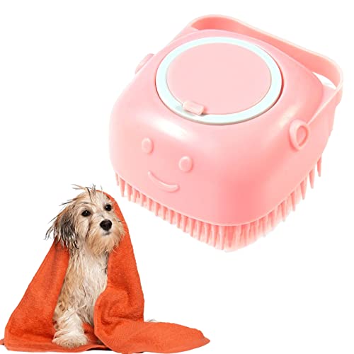 Dog Bath Brush with Soap Dispenser - Pet Bath Brush,Dog Shampoo Brush,Pet Bath Brushes for Dogs,Dog Scrubber for Hair Grooming Shower Bathing Cleaning Massage,Silicone,Pink - YAWALL