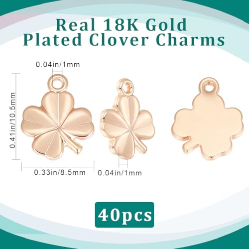 Beebeecraft 1 Box 40Pcs Four Leaf Clover Charm 18K Gold Plated Good Luck Shamrock Charms for Jewelry Making St. Parik's Day Necklace Bracelet DIY Crafts - Image 2