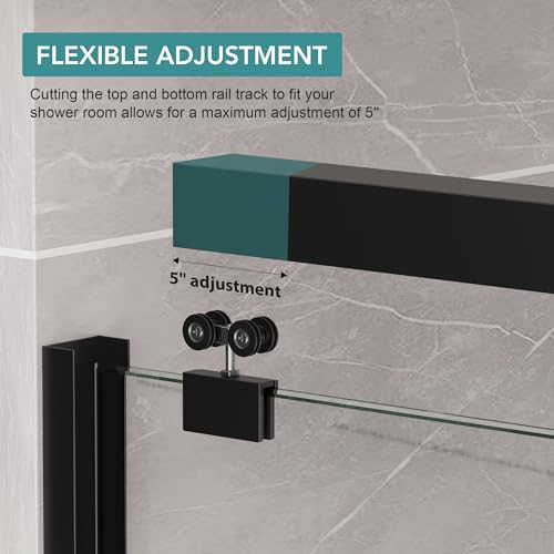 Image of KPUY Double Sliding Glass Shower Door 55-60 inch W x 76 inch H, Matte Black