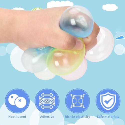 Image of Glow-in-The-Dark Sticky Balls for Kids, Stress Balls for Wall & Ceiling Play | Ceiling Ball for Adults Stress Relieving & Decoration, Party Games & DIY Crafts | Glowing Sticky Ball Toy Set