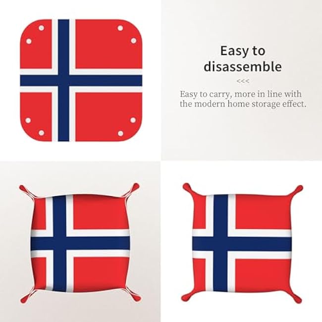 Norwegian Flag Medium Printed Leather Desktop Storage Box - Multi-Functional Personalized Storage Tray