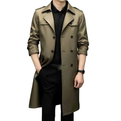 Gabardina larga para hombre casual abrigo elegante de solapa color caqui chaqueta de otoño
