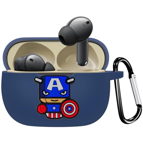 Image of New Silicone Case Compatible with Realme Buds T310 & Realme Buds N1, Soft Silicone 360 Full Protection Dust-Proof Shockproof Case Cover with Hook (Cover Only) (Captain-America)