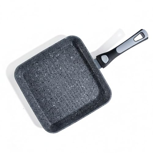 HOUSZY Poêle à frire avec poignée amovible en bakélite - 26 cm - Revêtement granit anti-adhésif - Pour plaques à induction, gaz, électriques et céramiques (passe au four sans poignée)