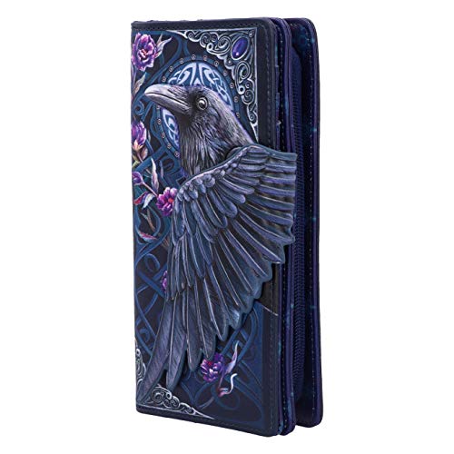 Nemesis Now Ravens Flight Black Wing Floral Embossed Purse, Hand-Painted Gothic Wallet, Folklore-Inspired Design, Multiple Card Slots, 18.5cm2