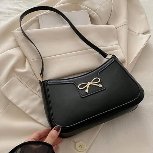 Shoulder Bag for Women,Y2K Bow Leather Handbag Shopper Tote Underarm Purses for Women Purse with Zipper Travel Handbag