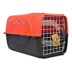 Foodie Puppies Imported Plastic Portable Pet Travel Carrier Cage & Kennel House for Dogs, Puppies & Small Animals (19″ X 12″ X 12″, Neon Red)