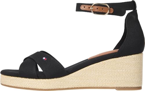 Tommy Hilfiger Damen Wedge Sandalen Flag Criss-Cros Mid mit Knöchelriemen, Schwarz (Black), 37