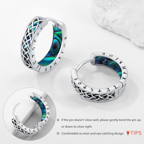 Odinstone Men Earrings Sterling Silver Vikings Celtic Earrings Nordic Runes Jewelry Hypoallergenic Stylish Hip Hop Hoop Earring for Women4