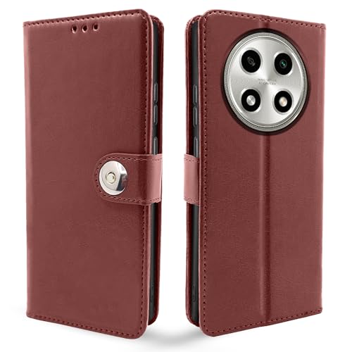 Image of Pikkme Oppo A2 Pro 5G Flip Cover Leather Finish | Inside TPU with Card Pockets | Wallet Stand and Shock Proof | Complete Protection Button Flip Case (Brown)