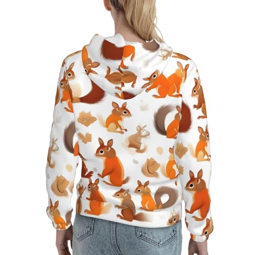 Sweat à capuche femme écureuils pull ajusté poche kangourou