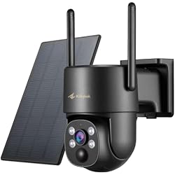 Kittyhok PT Solar Camera Security Outdoor, 2K FHD Wireless Security Camera | Solar Powered, Color Night Vision, 360° Viewing, Human Detection, Spotlight for Home Security, Local Storage, Black