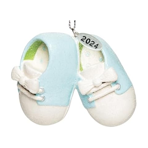 Baby Boy Shoe Personalized Ornament Babys First Christmas Ornament 2025 Blue Baby Booties - Can Be Personalized - with Gift Box Cover