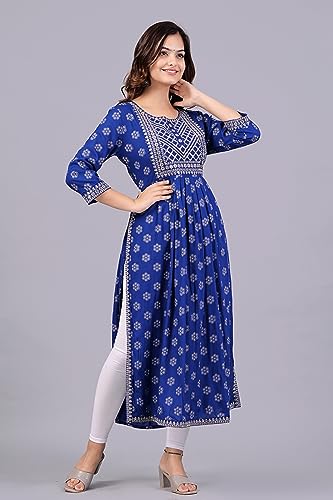 Image of NEW4U Women's Sequin Zari Embroidery Printed Naira Cut Kurti