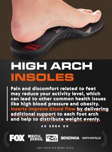 Image of CRUVHEAL 220+ lbs Plantar Fasciitis High Arch Support Insoles Men Women - Orthotic Shoe Inserts - Boot Work Shoe Insole (XXL, Dark Military)