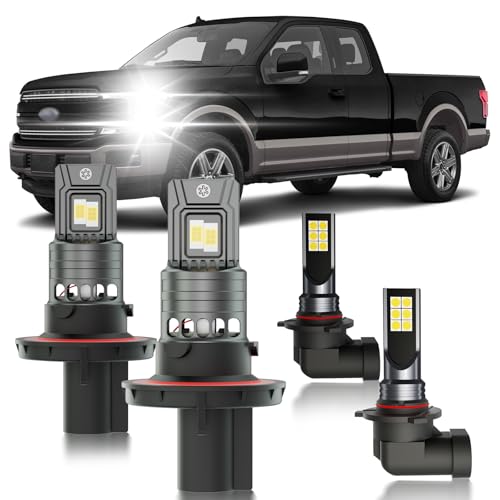 HUOKEDS for 2004-2014 Ford F150 FOG Lights Bulbs Combo, 4pcs Super Bright White Dual Beam and Fog Lights Blubs Package, 1:1 Size as Stock Bulbs, Plug and Play