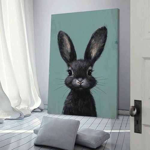 Cadeau d'anniversaire couple : affiche lapin noir animé déco murale toile