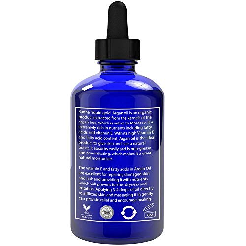 Radha Beauty Argan Oil Usda Certified Organic, 4 Oz. - 100% Pure Cold Pressed Moisturizing, Rejuvenating Oil For Face, Skin, Hair, Men & Women #TOP3