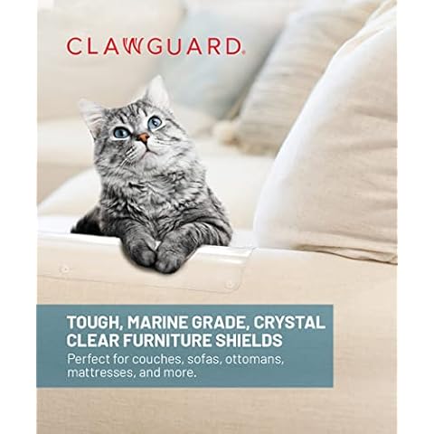 CLAWGUARD Marine Grade Furniture Shields The Ultimate Clear Cat Scratch Pads to Protect & Cover Couch/Sofa/Chair/Upholstery, Crystal Clear Cover