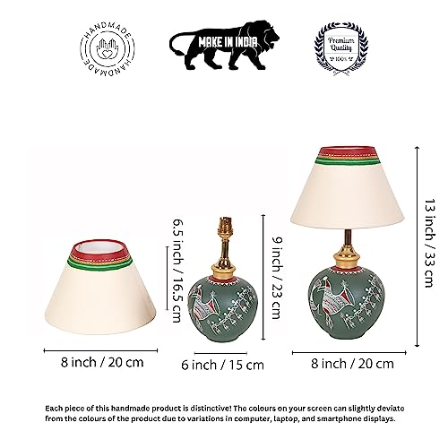 Image of AAKRITI ART CREATIONS Modern Folk Handcrafted Ethnic Lamp for Living Room Decoration | Warm Light Lamp | Home Decor Gift | Housewarming Gift | Aesthetic Indian Handicraft