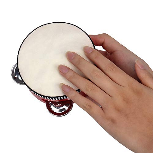 Bqlzr 4" Red Musical Tambourine Beat Round Drum Wooden Natural Skinned Musical Instrument #TOP2