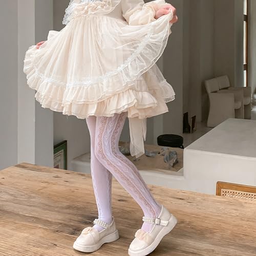 Tights, Girls Lace Leggings with Love Heart Decors, Comfortable Children's Long Stockings Hollowed Out Pantyhose3