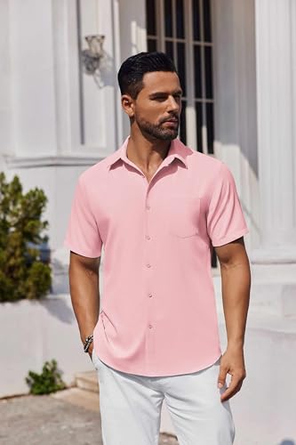 COOFANDY Mens Button Down Shirts Short Sleeve Stain Shield Dress Shirts Business Casual Shirt with Pocket3