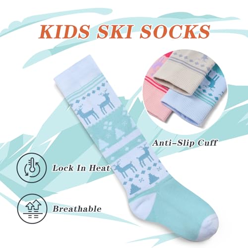 Ski Socks Kids Boys Winter Warm Snowboarding Socks for Boys Girls Thick Thermal Skating Socks 3 Pack3