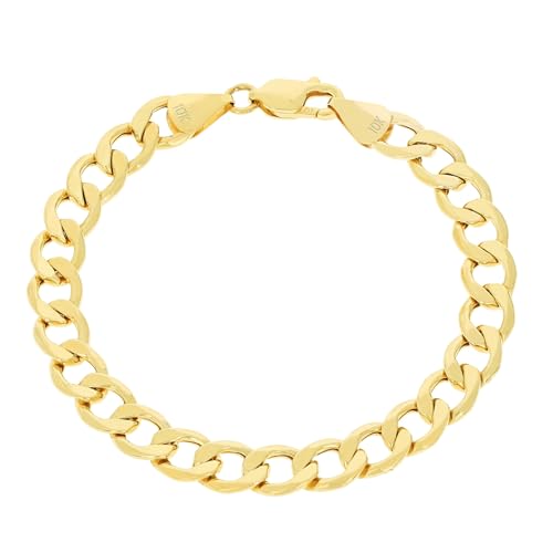 Nuragold 10K Real Yellow Gold Cuban Curb Link Chain Bracelet 7.5mm - 9"