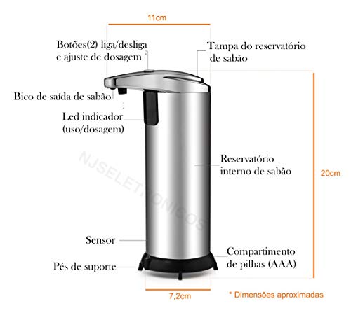Saboneteira de Inox com Sensor para Detergente Alcool Gel Sabonete Liquido