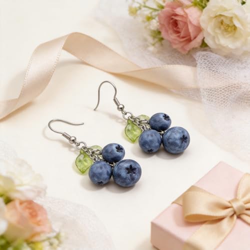 Boucles d'oreilles myrtille pendantes femme accessoire costume - 6