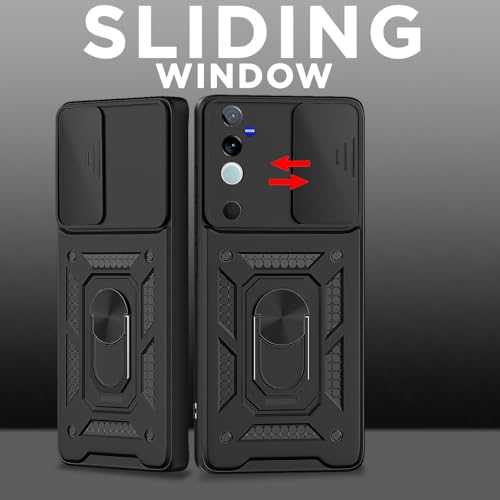 Image of Pikkme D10 Tough Armor Bumper Case | 360 Protection Case | Sliding Camera Shield Cover & Ring Holder Stand Back Cover for Vivo V40 5G / V40 Pro 5G / T3 Ultra 5G (Black)