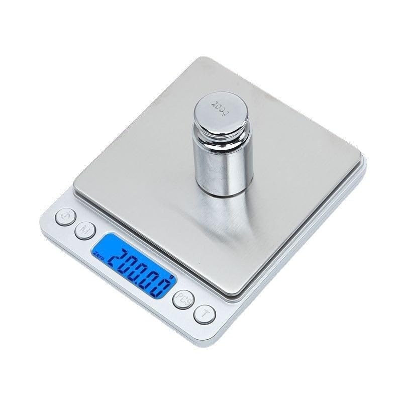 FineGood デジタルスケール キッチンスケール 0.01g-500g 電子スケール クッキングスケール 精密 コンパクト超小型 キッチン用 クッキング/お菓子作りに最適 多用途計り 電子天秤 計量はかり 風袋引き機能付 LCD ディスプレイ 電子 測り 計量器 トレー2個付き シルバー