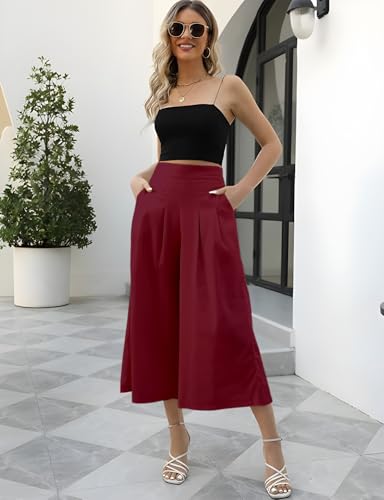 Image of OOMPH! Cotton Linen Palazzo Pant for Women | Women's High Rise High Waist Trousers Flowy Wide Leg Plazzo Pant Trouser with Pocket | Plazo Pant for Woman