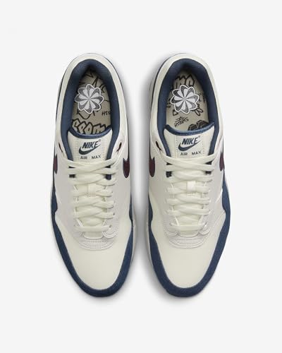 Nike Men's Air Max 1 Shoes Coconut Milk/Armory Navy/Light Orewood Brown/Burgundy Crush Size-10.54