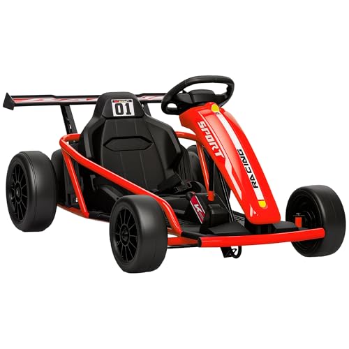 AIYAPLAY Kinder Elektro Gokart 24V 6-13km/h Drift Kart mit 2 Motorn, Verstellbarer Sitz, Driftmodus, Go Kart mit Sanft Start, Musik, Hupe, Kinderfahrzeug für 8-12 Jahre Rot