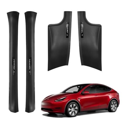 SUPER LINER Premium Carbon Fiber Door Sill Protectors for Tesla Model Y 20212022 2023 2024 5-Seater (Not fit 7 Seater) 4-Pc Set | Front & Rear Scuff Plate Guards | Kick & Edge Protection