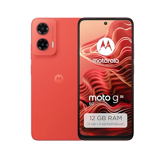 Motorola Moto g35 5G Smartphone (Robustes 6,72"-FHD+-Display Dank Corning Gorilla Glass 3, 50-MP-Kamera, 8/128 GB, ultrastarker 5000-mAh-Akku, wasserabweisend) Guava Red, inkl. Schutzcover