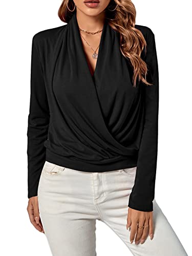 LYANER Women's Casual V Neck Cross Wrap Long Sleeve Solid Blouse Shirt Top4