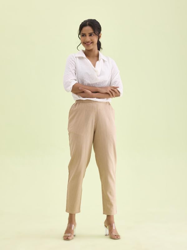 Image of GO COLORS Solid Soft Cotton Printed Pencil Pant for Women | Breathable, Side Pocket