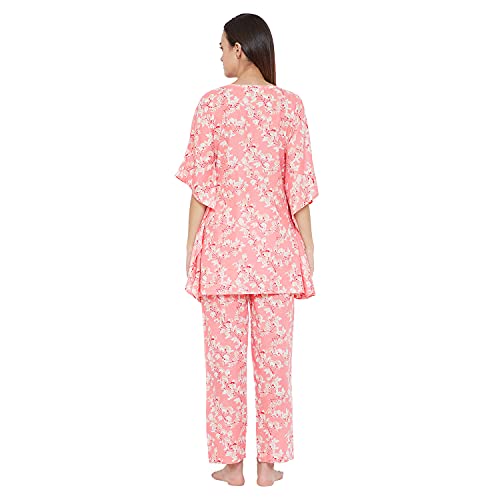 Image of The Kaftan Company Pink Floral Print Pyjama Set