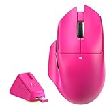 MAMBASNAKE x ATTACK SHARK V6 Wireless Gaming Mouse with Magnetic Charging Dock,65g Lightweight Mice,PAW3311 Sensor, 25,000 DPI,BT/2.4G/USB-C, 100M Clicks,500mAh Battery for Right Hand-Berry Red