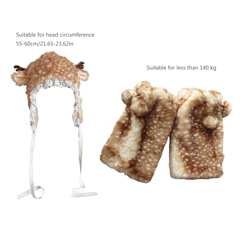 Furry Leg Warmer for Girls Cartoon Deer with Lace Brim Oversized Headgear Lovely Hat Cosplay Photo Props3