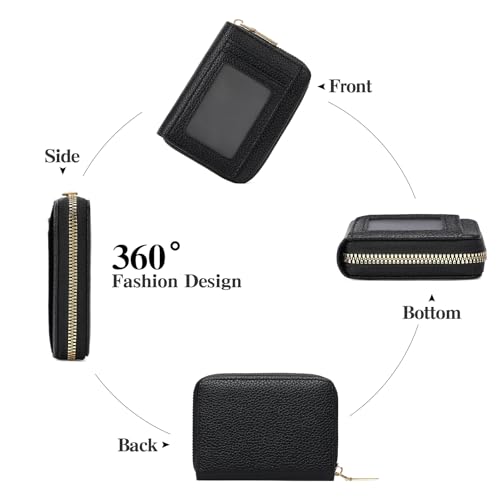 Image of GAEKEAO Wallet Women RFID Blocking Leather Small Compact Zip-Around Credit Card Holder with ID Window & Zipper Pocket